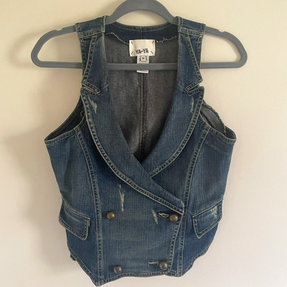 Ya-Ya Cropped Distressed Denim Vest, Size M